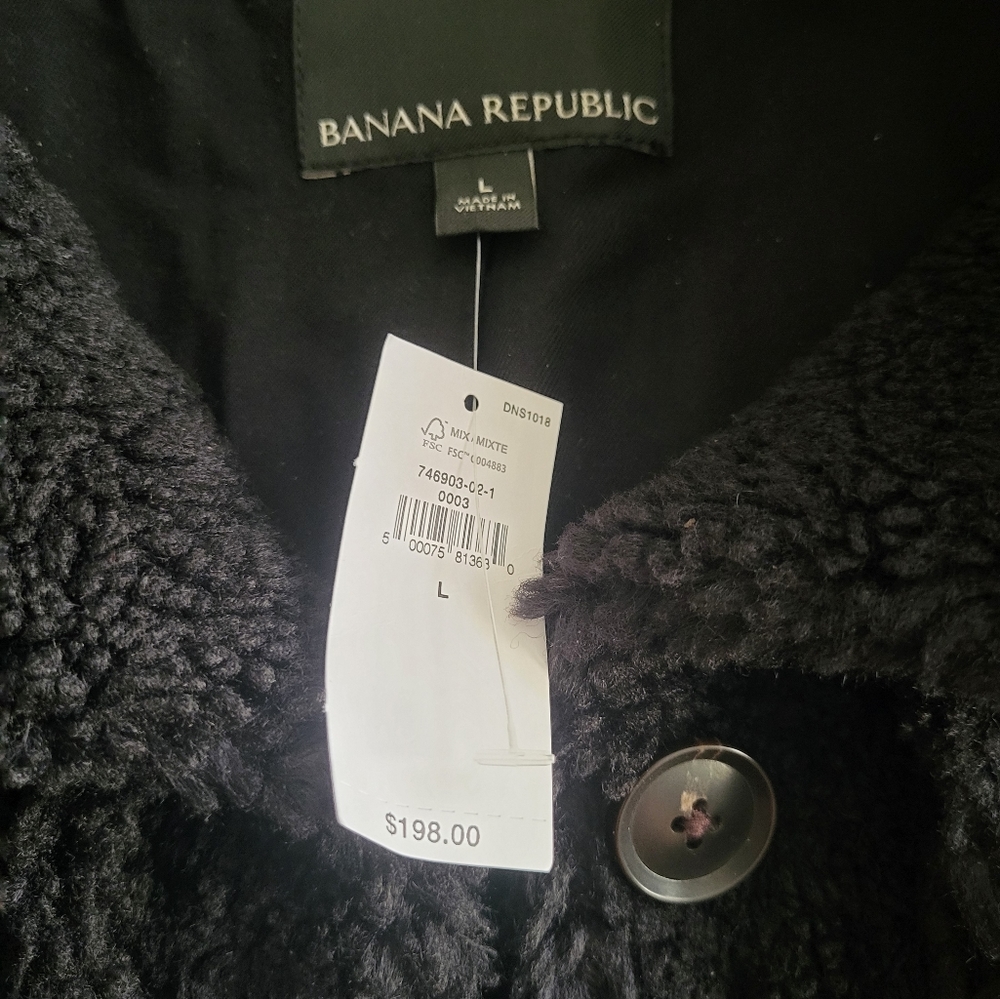 💥final Price | New | Banana Republic | Cropped Sherpa Trucker Jacket | Black - Picture 4 of 6